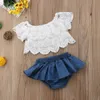 Pasgeboren baby babymeisjes kleding bloemen topsdenim jurk broek outfit 2pcs1746974