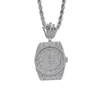 18K Plaqué Or Diamant Montre De Poche Collier Cuivre Matériel Plein CZ Pierre Hommes Hip Hop Bijoux Cadeau