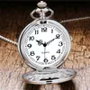 Relógio de bolso retrô prateado caixa vazada masculino feminino quartzo analógico display relógio colar com número romano corrente presente