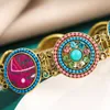 Vintage rund stil med färgglada strass elastiskt band armband ihåligt akryl armband för kvinnor män smycken305p