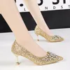 2020 Nya Kvinnor Fetisch 6cm Högklackat Kvinna Bridal Stiletto Kristallklackar Pumpar Lady Scarpins Elegant Glitter Gold Bröllopsskor