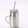 Tasse en acier inoxydable Mason Jar tasse à paroi unique de 700 ml avec couvercle paille en acier inoxydable tasse de jus de bière de café mason Cans KKA6944