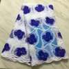 5Yards/pc Wonderful royal blue flower african milk silk lace and white french net lace fabric for dress BN138-9