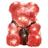 40CM Romantic Rose Bear Cub Forever Artificial Rose Anniversary Mother s Day Valentines Gift with String Lights Dropshipping with box