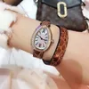 Elegant mode 28mm Pearl Oval Dial Dial Ladies dubbel Wrap Brown Leather Band Watch Quartz Womens Watches5748835