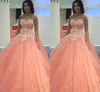 ضوء المرجان الخرز الرباط فساتين Quinceanera المخصر حمالة العودة تول فوا 2020 حزب اللباس الحفلة الراقصة لحلو 16 بنات Vestidos دي Festia