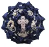 2020 Gorgeous Navy Blue New Wedding Bridal Bouquets Bling Pearls Crystal Soft Satin Wedding Artificial Decoration Brooch Bridesmaids Bouquet