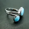 Natural Larimar Ringar Antikviteter Rund Larimar 925 Sterling Silver Bröllop Ringar Kvinnor Storlek 6/7/8/9