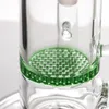 Modern design glass bong twin joints bongs green honeycomb percolator mini bubbler double 14mm bowl water