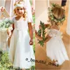 Bohemia Lace Chiffon A Line Flower Girls Abiti maniche corte Abiti da sposa country per bambini Abiti da prima comunione lunghi carini FG1257