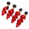 Brazylijski Human Hair Bright Red Ombre Loose Fale 4 z 400GRAM # 1B / Red Black Korzenie Ombre Loose Falisty Dziewiczy Ludzki Włosy Weave Wefts 10-30 "