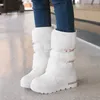 Venda imperdível - Botas femininas moda pele sintética plataforma sapatos femininos inverno botas quentes para neve meia panturrilha preta branca plus size botas femininas