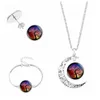 Tree of Life Moon necklace Bracelet Stud Earrings For Women Glass Cabochon plant Pendant charm Mens Fashion Jewelry Set in Bulk