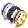 Novo estilo 8mm azul cristal rhinestone anel de tênis aço inoxidável perlite anéis para homens mulheres tamanho 7-12