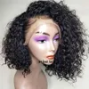 Doğal Saç Çizgisi 180% Yoğunluk Kısa Bob Kinky Kıvırcık Sentetik Dantel Ön Peruk Ile Bebek Saç Swiss Dantel Siyah Saç Kadınlar için Cadılar Bayramı Peruk