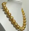 NEW FINE huge 10-11mm south sea round gold yellow pearl necklace 17.5inch