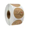 Confezione regalo 500 fogli/rotolo Etichette rotonde Adesivo per imballaggio in carta Kraft fatto a mano Adesivi di ringraziamento per matrimoni per sacchetto di caramelle Scatola di imballaggio Bag1
