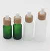 Parfumfles 10 15 ml 20 30 ml Frosted Clear Glass Dropper Fles met Bamboe Deksel Cap Essential Oil Glass Fles Frosted Green EEA1625