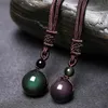 Mode Obsidian Rainbow Eye Pärlor Boll Natursten Hängsmycke Överföring Lucky Love Crysta Amulet Pendant Halsband Smycken