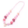 Filles bébé bijoux grosses perles collier avec rose mignon chien griffe pendentif réglable corde collier pour enfants cadeau d'anniversaire