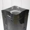 Verschiedene Größen, 100 Stück, glänzende schwarze Aluminiumfolie, Mylar-Verpackungsbeutel mit ovalem Fenster, zum Aufstellen, mit Reißverschluss, Lebensmittelaufbewahrungsbeutel277W