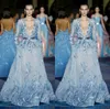 A Zuhairmurad-lijn Avondjurken V-hals Lange mouw Sweep/Brush train Formele Jurk Tule Kant Sjerpen Kristal Appliqué Feest Bruidsmeisjesjurk pplique