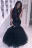 Musling Black Girl Mermaid Prom Dresses Dubai Africantulle Cekinowa długość podłogi Formalne sukienki wieczorowe Nosić Vestidos Cocktail Suknie