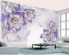 Özel Duvar 3D Duvar Kağıdı Elmas Inci Kelebek Mor Çiçekler Ev Dekor Oturma Odası Yatak Odası Wallcovering HD Duvar Kağıdı