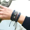 Star Pulseiras Mulheres Forma Crânio Tecido Genuíno Couro Europeu Punk Punk Charmas Bangles Presente Homens Trançado Beads Jóias Acessório Preto