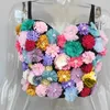 Women Colorful Flowers Appliques Bralette Multicolor Floral Embroidery with Adjustable Straps and Three-Dimensional Cups Fashion Crop Top