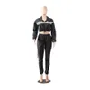 Ny Fashion Reflective Tracksuit 2 Två Piece Set Women Clothes Black Crop Top + Byxor Sweat Suit Sexy Club Outfits Matching Sets 3889