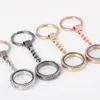 Fashion Pendant Key Chain Rhinestone Round Glass Floating Locket Keychains Key Ring Fit Floating Charms Keyrings Accessories