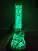 Vintage Glow in the Dark 7mm 14inch Glass Bong Hookah Water Pipe Oil Dab Rig kan sätta kundlogotyp av DHL UPS