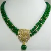 Nuevo encantador collar con colgante de esmeralda verde de 2 filas y 8 mm, 18-19''
