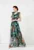 Women's Runway Dresses Sexy V Neck Sleeveless Lace Up Bow Printed Elastic Waist Elegant Long Floral Dresses292z