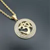 Hip Hop Round Indian Yoga Pendant With Rope Chain Gold Color Stainless Steel OHM Hindu Buddhist AUM OM Necklaces India Jewelry
