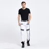 Heren jeans mode heren rechte slim fit biker broek skinny denim gewassen hiphop broek wit Aziatische maat