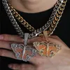 Hommes Womm Grand Papillon Collier Pendentif Avec Corde Chaîne Cubaine Plaqué Or 3A Cubic Zircon Hommes Femmes Hip Hop Rock Bijoux