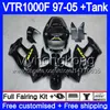 HONDA VTR1000F SuperHawk 공장 용 바디 블랙 97 98 99 03 04 05 256HM.48 VTR 1000 F 1000F VTR1000 F 1997 1998 1999 2003 2004 2005 페어링