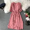 Mode våren ny v nacke sommar midi lång klänning vestido de festa kväll parti bandage kvinnor avslappnad elegant hög midja vestidos y190514