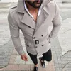 Casaco de moda-homens 2019 nova chegada camisa masculina lapela homens duplo-breasted roupas casaco casual com cinto carrinho colarinho de manga comprida