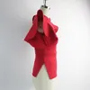 Le donne Red camicette partito camice di usura Top increspature Spalato modo delle signore Slim Tuniche casuale 2019 Classy femminili Primavera Estate parti superiori solide blusa