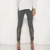 Calça feminina moda de camurça de camurça de couro renda para cima calças cortadas para mulheres sexy bandagem slim cor sólida calça feminina1