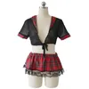 Sexy Schulmädchen Cosplay Kostüm Plaid Rock Uniform Kleid Schwarz Spitze Plus Größe #R45