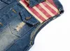 Märke män denim väst män cowboy rippade ärmlös vintage jacka tank våren USA flagga tvättade jeans väst plus size m5xl9916746