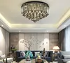 New design dimmable crystal ceiling round chandelier light modern smoky gray flush mount led chandeliers lighting for living room MYY