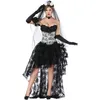 Mulheres halloween vestido de espartilho burlesco 2 pcs conjunto roupa de festa com contraste ruched lace floral espartilho overbust e um oi-lo longo skir s-xxl
