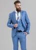 Mode Sky Blue Groom Tuxedos Peak Lapel Slim Fit GroomsMan Bröllop Tuxedos Män Prom Jacka Blazer 3 Piece Suit (Jacka + Byxor + Tie + Vest) 16