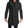 Mens New Style Fashion Hot Winter Warm Trench Coats Solid Button with Pocket British Style Woolen Casual Trench Overcoat Long Tops