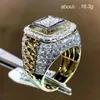 Hiphop Europese en Amerikaanse Trendy Hiphop Kunstmatige Diamanten Ring Diamant Fijne Dichte Set Zirkoon Men039s Ring Goud5579765
